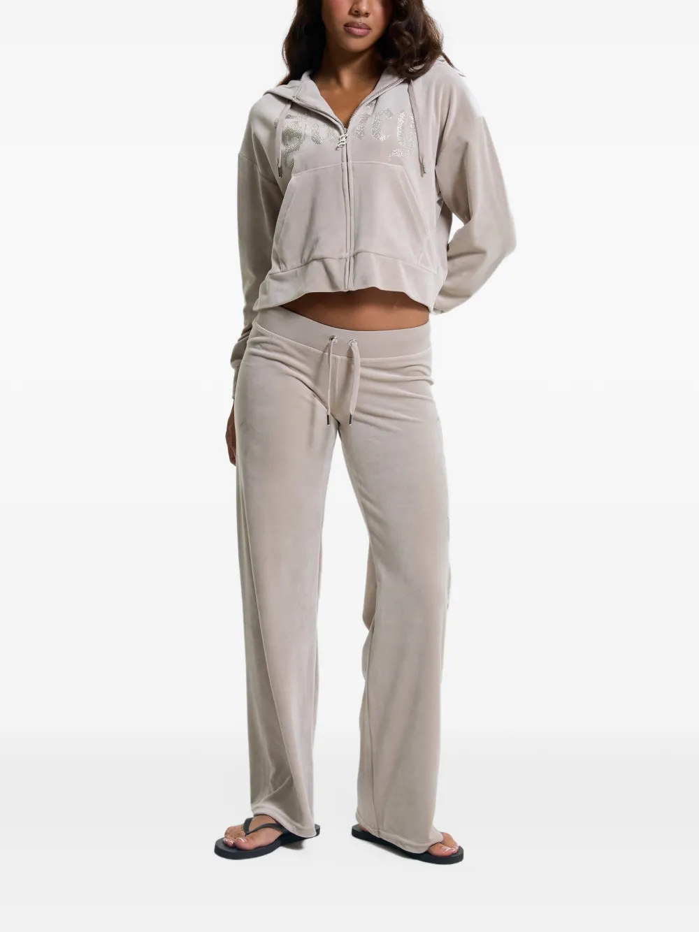 Juicy Couture Cropped hoodie verfraaid met stras Beige
