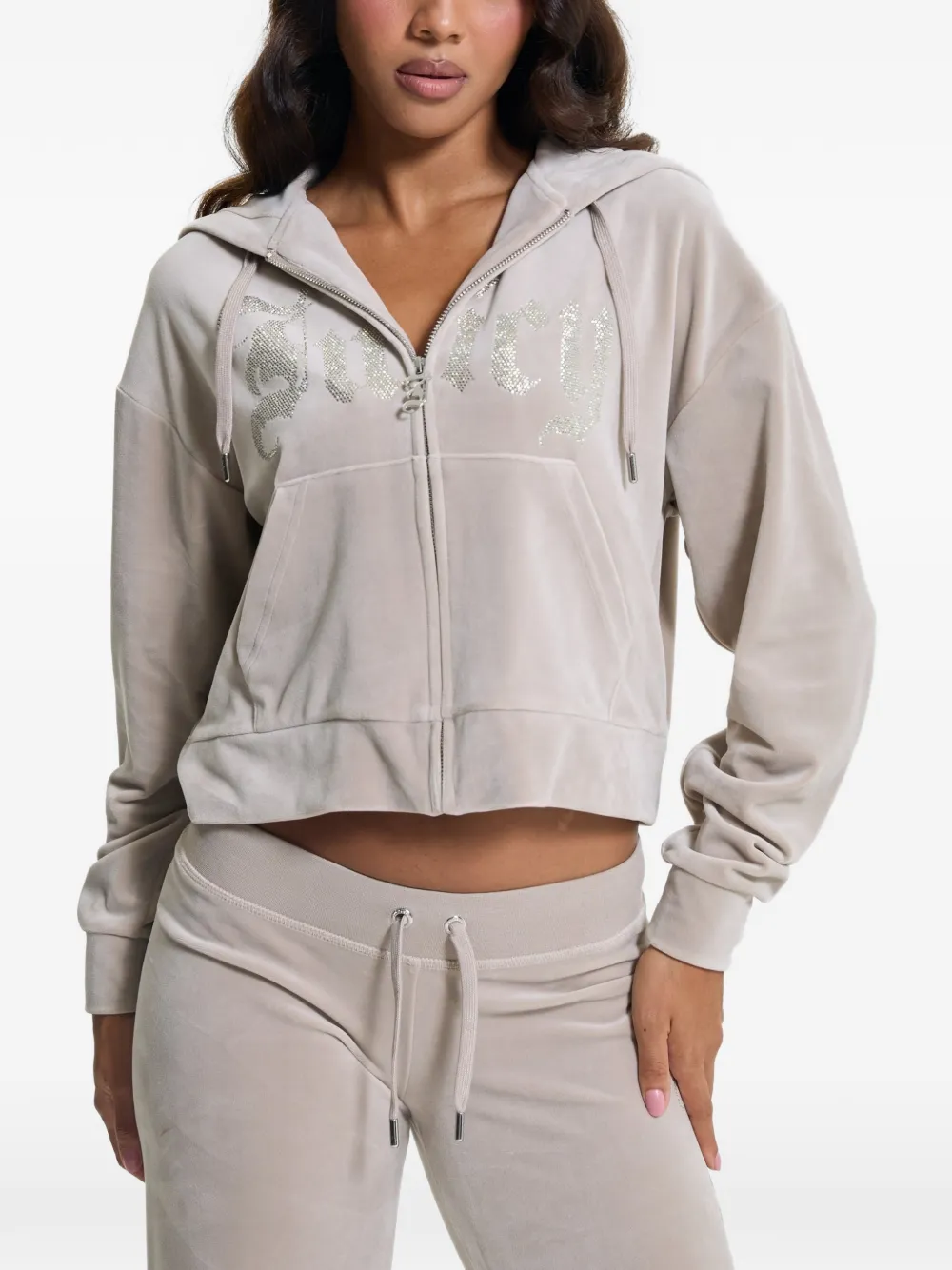 Juicy Couture Cropped hoodie verfraaid met stras Beige