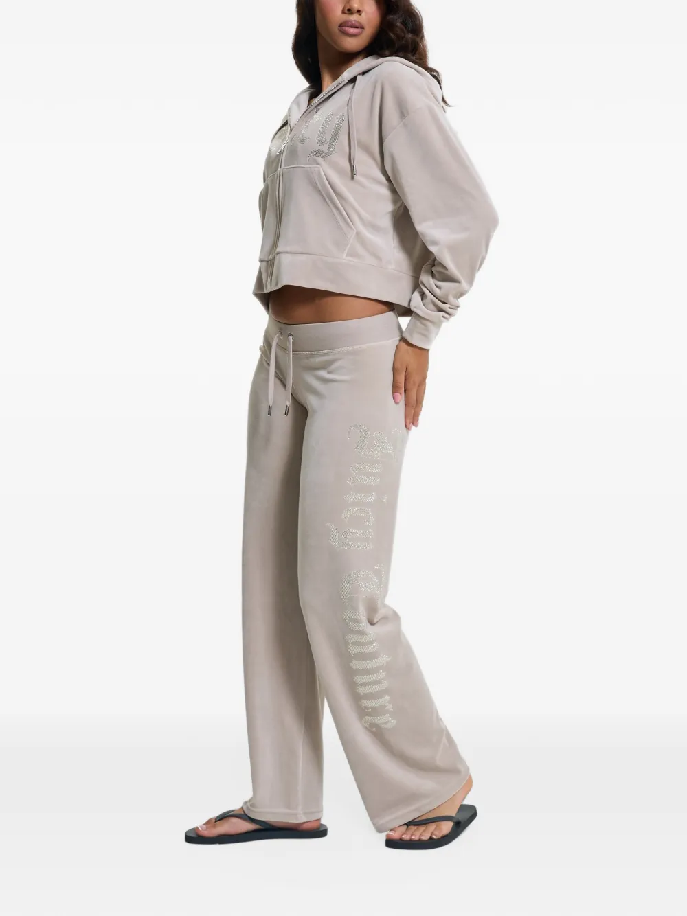 Juicy Couture Cropped hoodie verfraaid met stras Beige