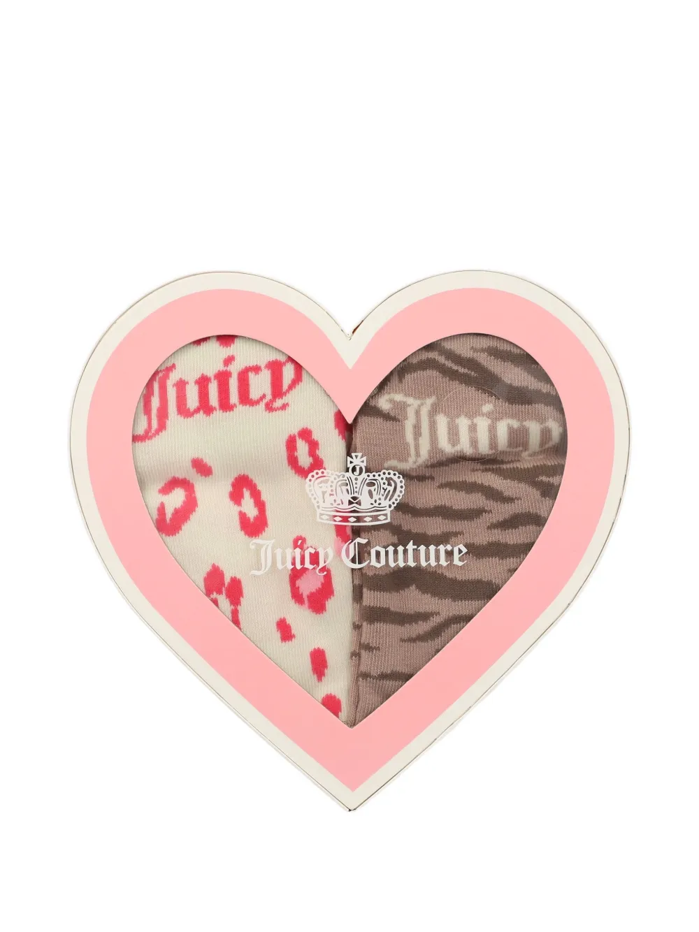 Juicy Couture Twee paar gebreide sokken met dierenprint en logo Beige