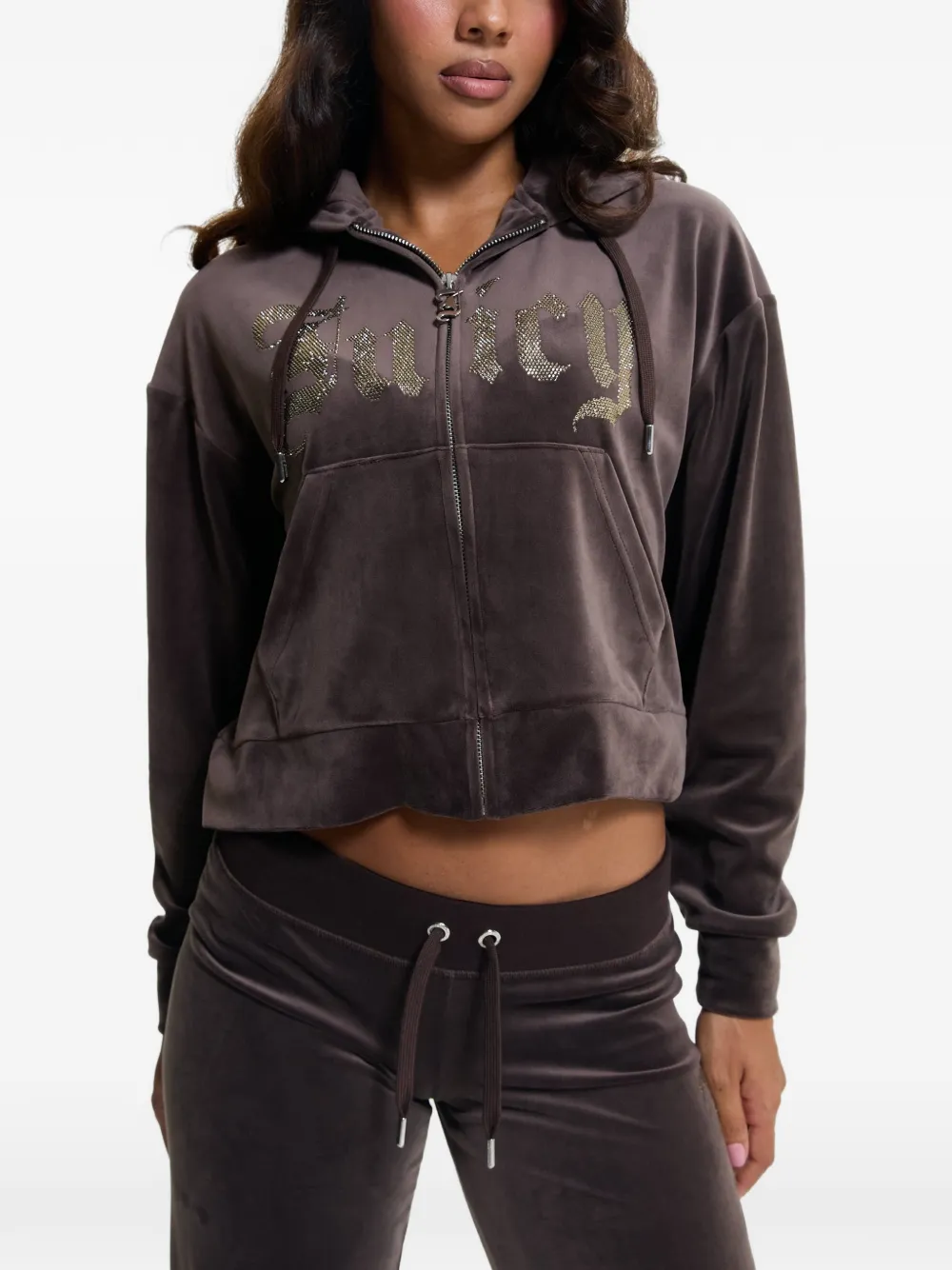 Juicy Couture Old Gothic cropped hoodie met straslogo Bruin
