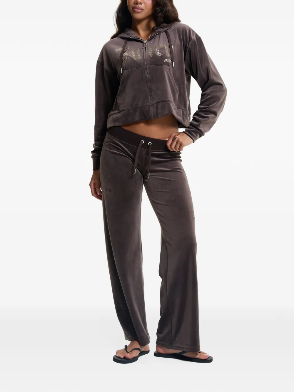 Juicy Couture Old Gothic cropped hoodie met straslogo Bruin