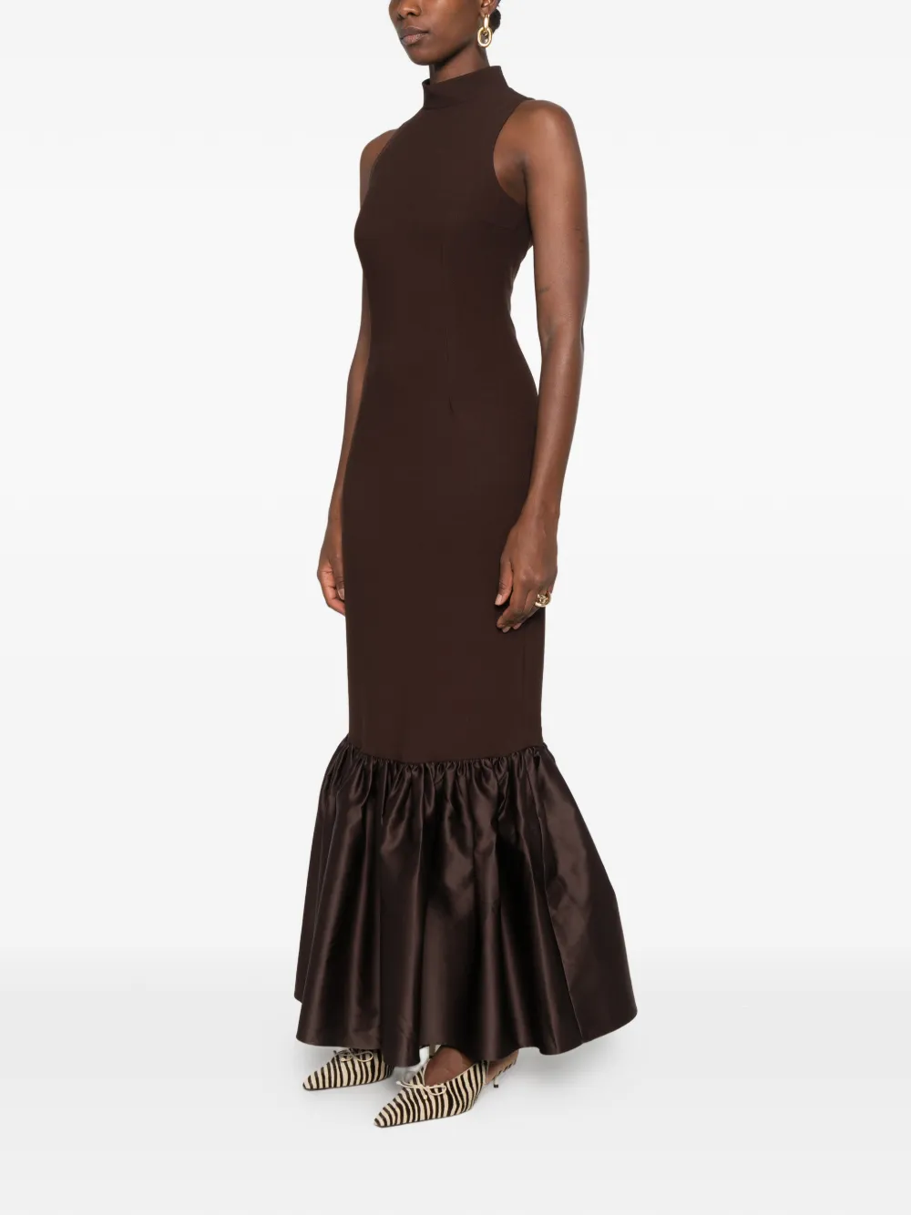 ROTATE BIRGER CHRISTENSEN ruffled-trim sleeveless maxi dress Bruin
