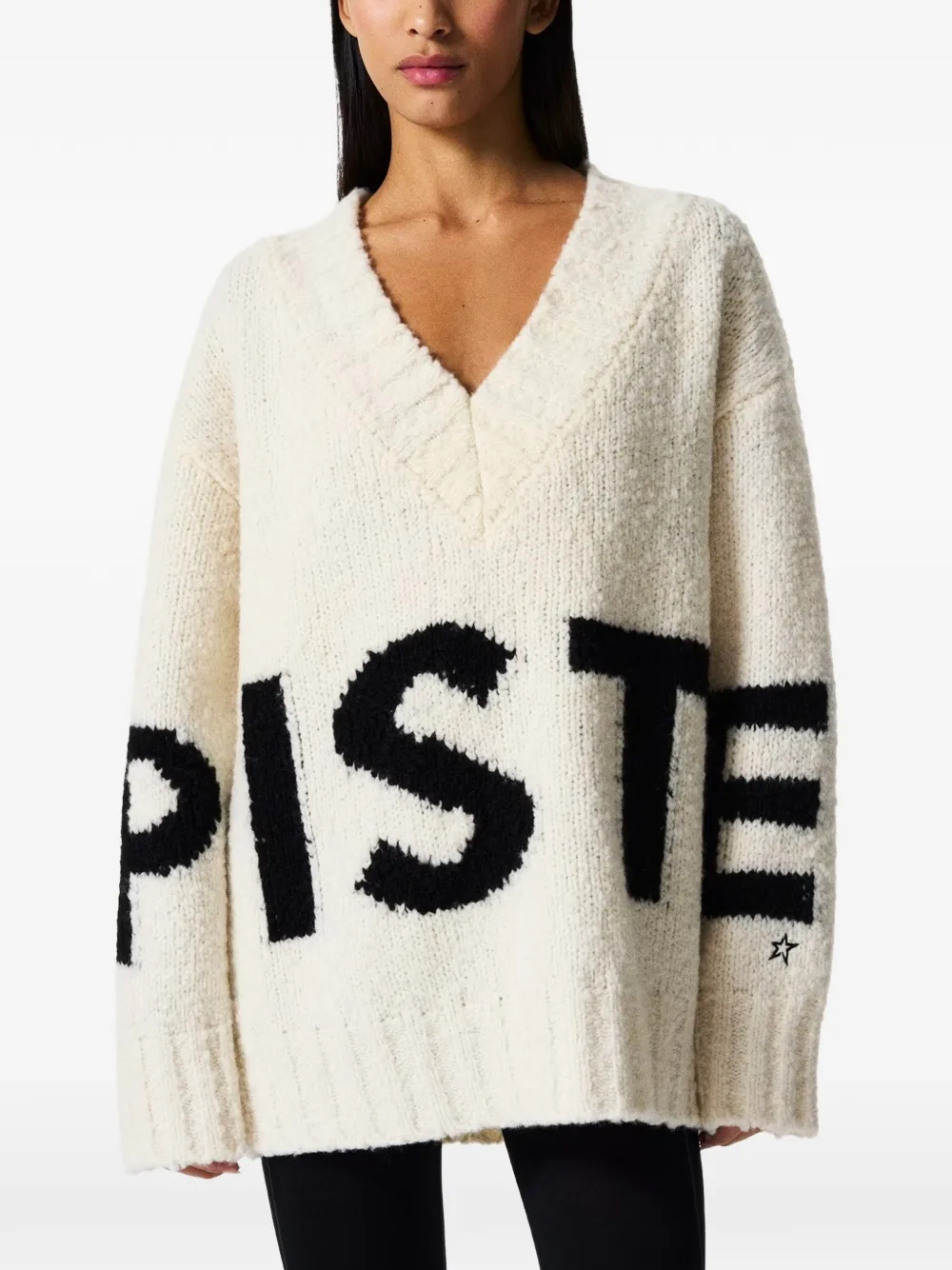 Perfect Moment oversized wool V-neck Piste sweater Beige