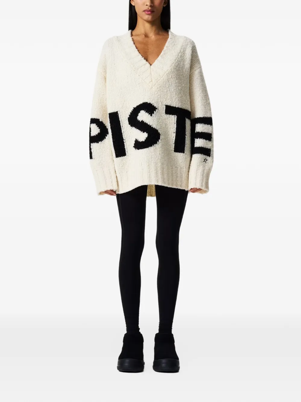 Perfect Moment oversized wool V-neck Piste sweater Beige