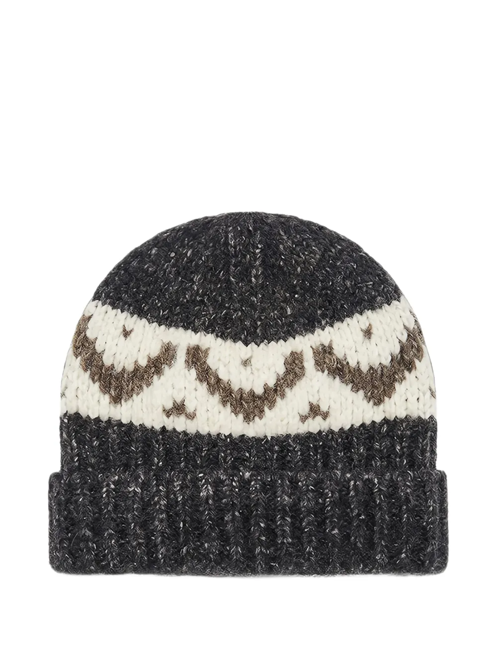 Peserico Fair Isle chunky-knit beanie hat Grijs