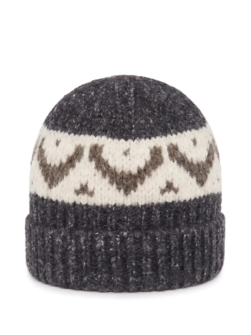 Peserico Fair Isle chunky-knit beanie hat Grijs