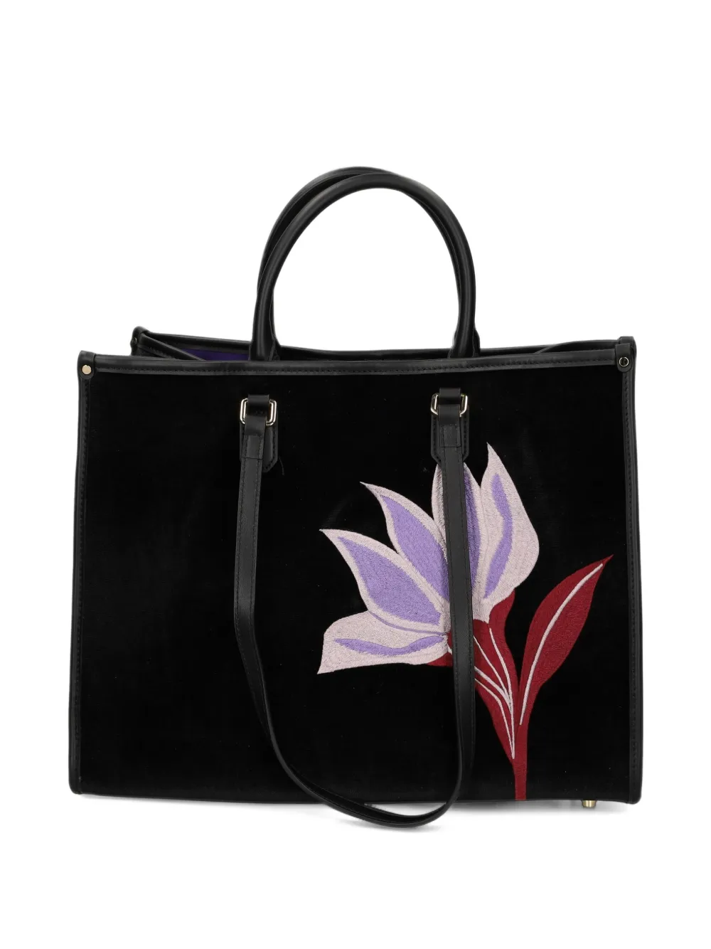 MY BEST BAG Fluwelen shopper met geborduurde bloemen Zwart