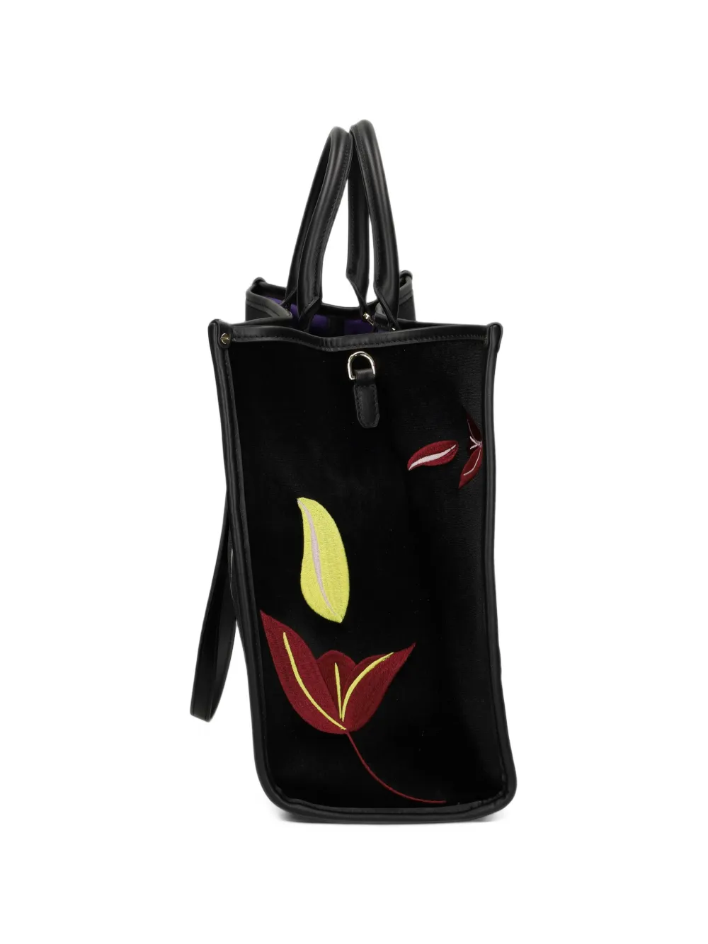 MY BEST BAG Fluwelen shopper met geborduurde bloemen Zwart