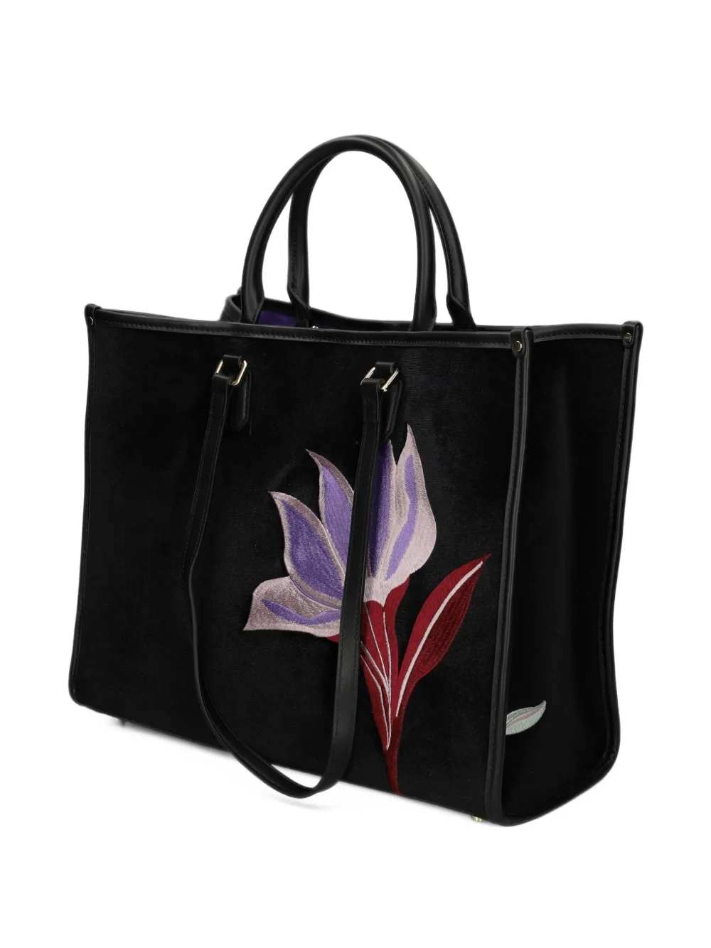 MY BEST BAG Fluwelen shopper met geborduurde bloemen Zwart