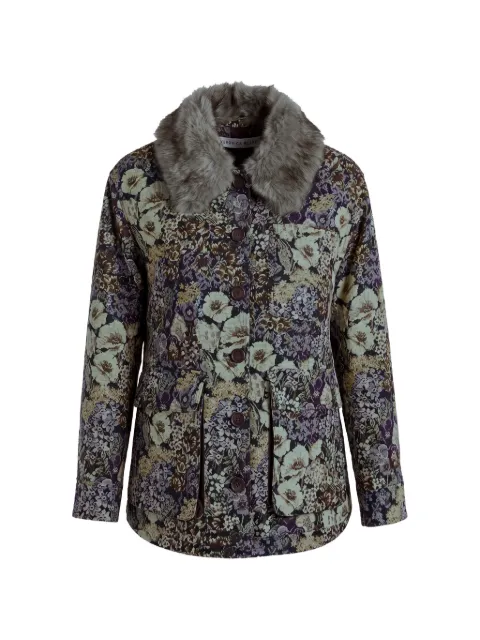 Veronica Beard Blake floral-jacquard faux-fur-collar jacket