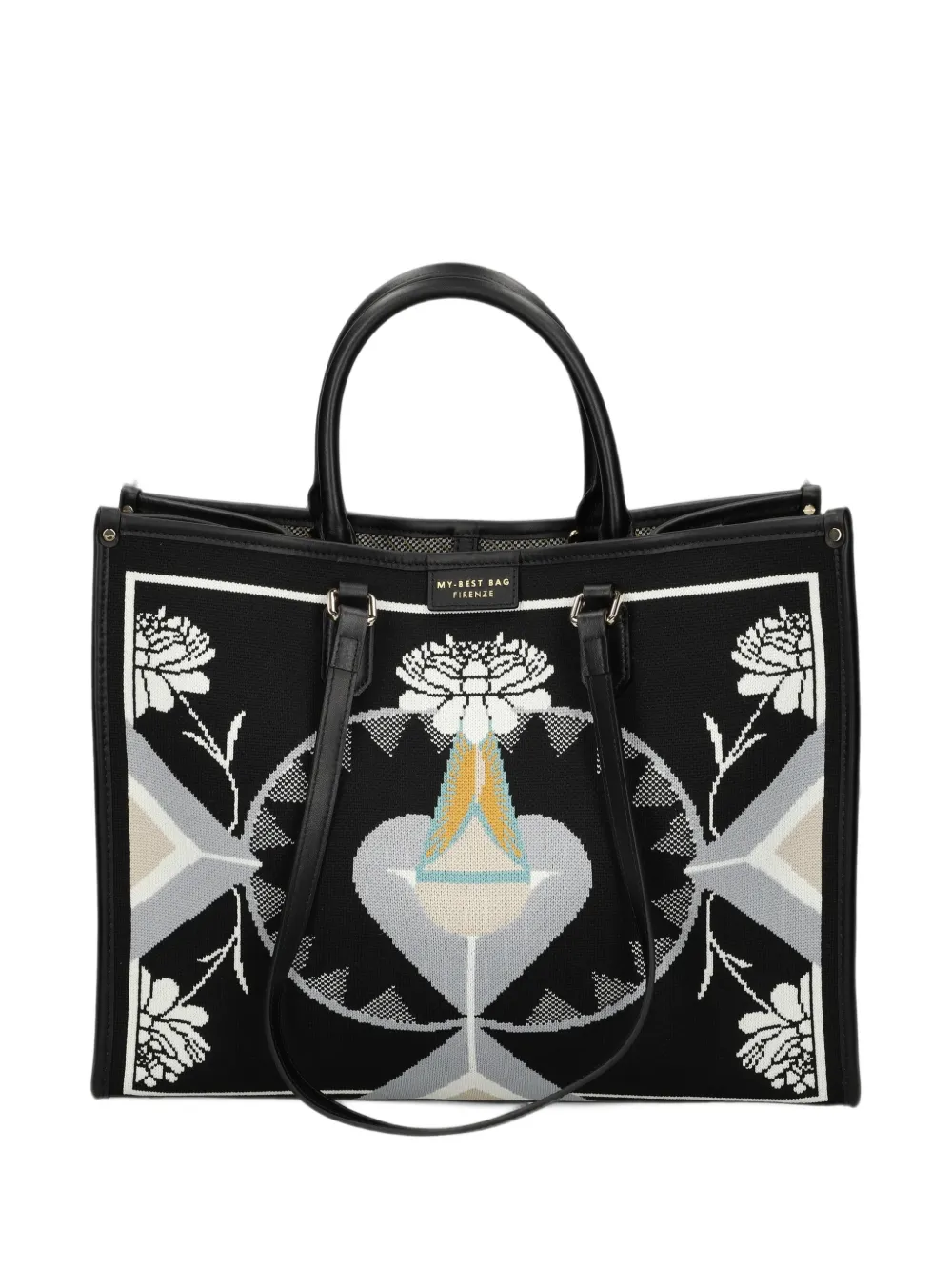 MY BEST BAG floral-print geometric-pattern tote bag - Black