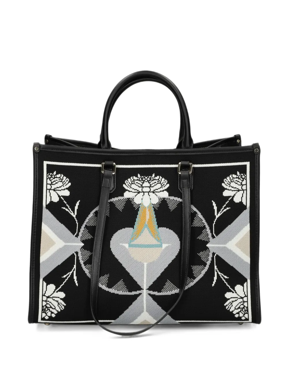 MY BEST BAG Shopper met geometrisch patroon en bloemen-print Zwart