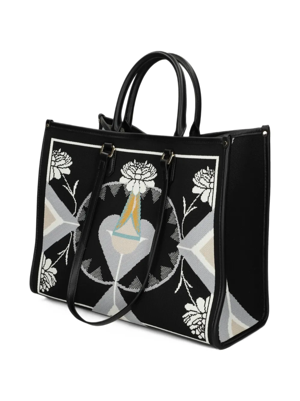 MY BEST BAG Shopper met geometrisch patroon en bloemen-print Zwart