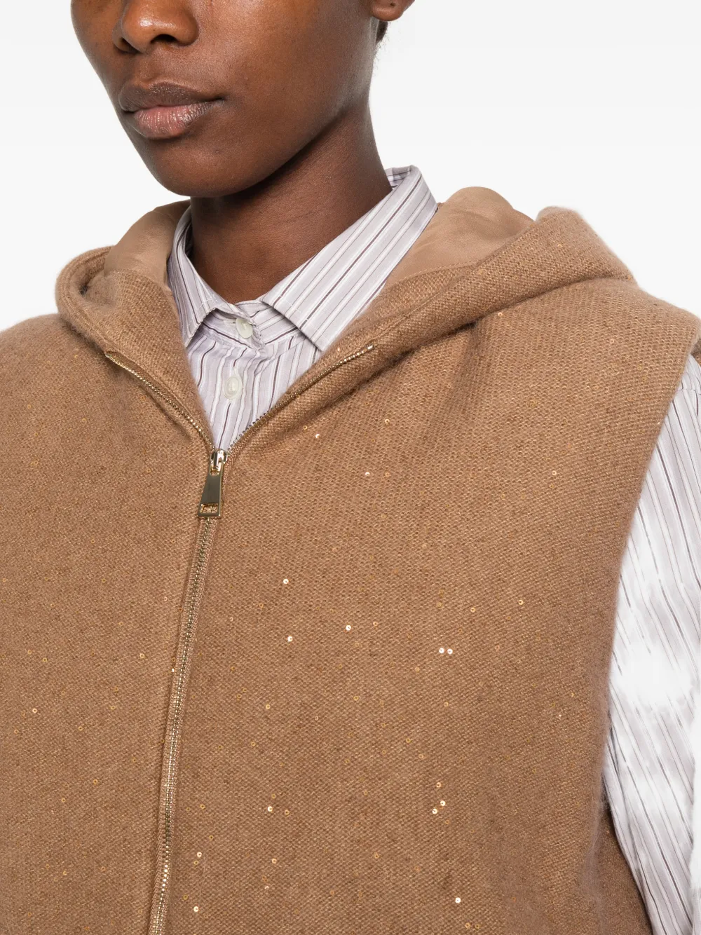 Fabiana Filippi sequin-embellished hooded gilet Bruin