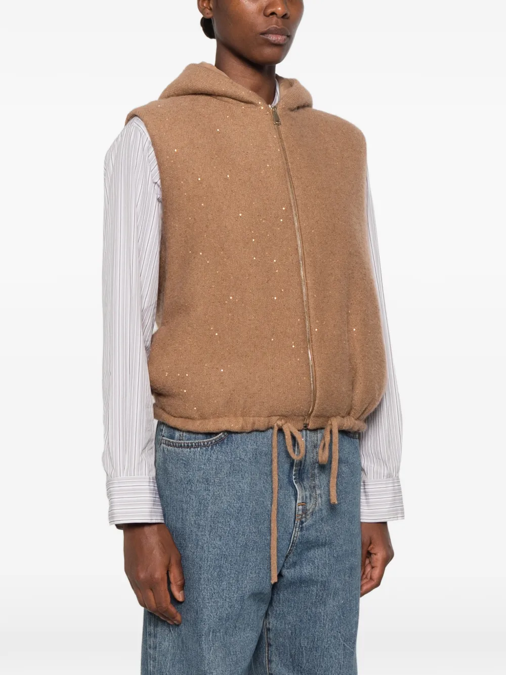 Fabiana Filippi sequin-embellished hooded gilet Bruin