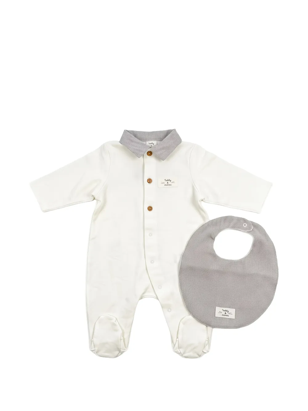 TEDDY & MINOU check-patterned collared babygrow set - Weiß