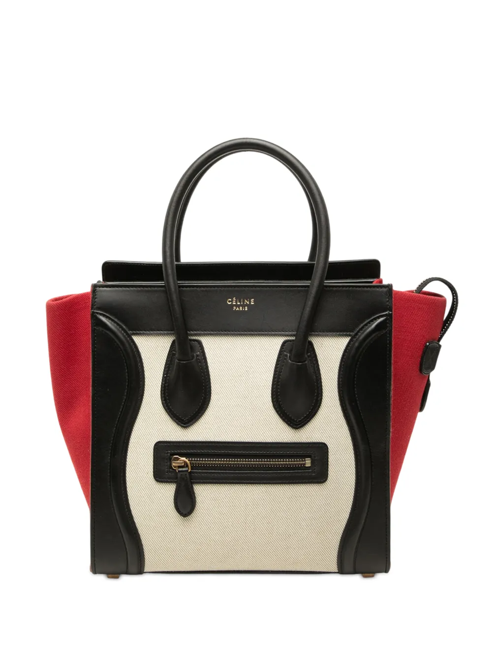 Celine Pre-Owned 2015 Micro Tricolor Canvas and Leather Luggage Tote handbag – White