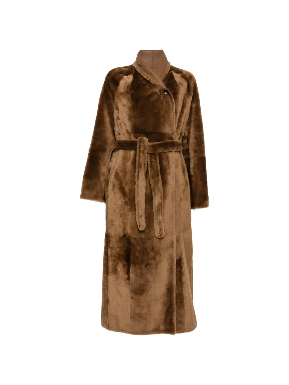 Yves Salomon belted reversible shearling coat - Braun
