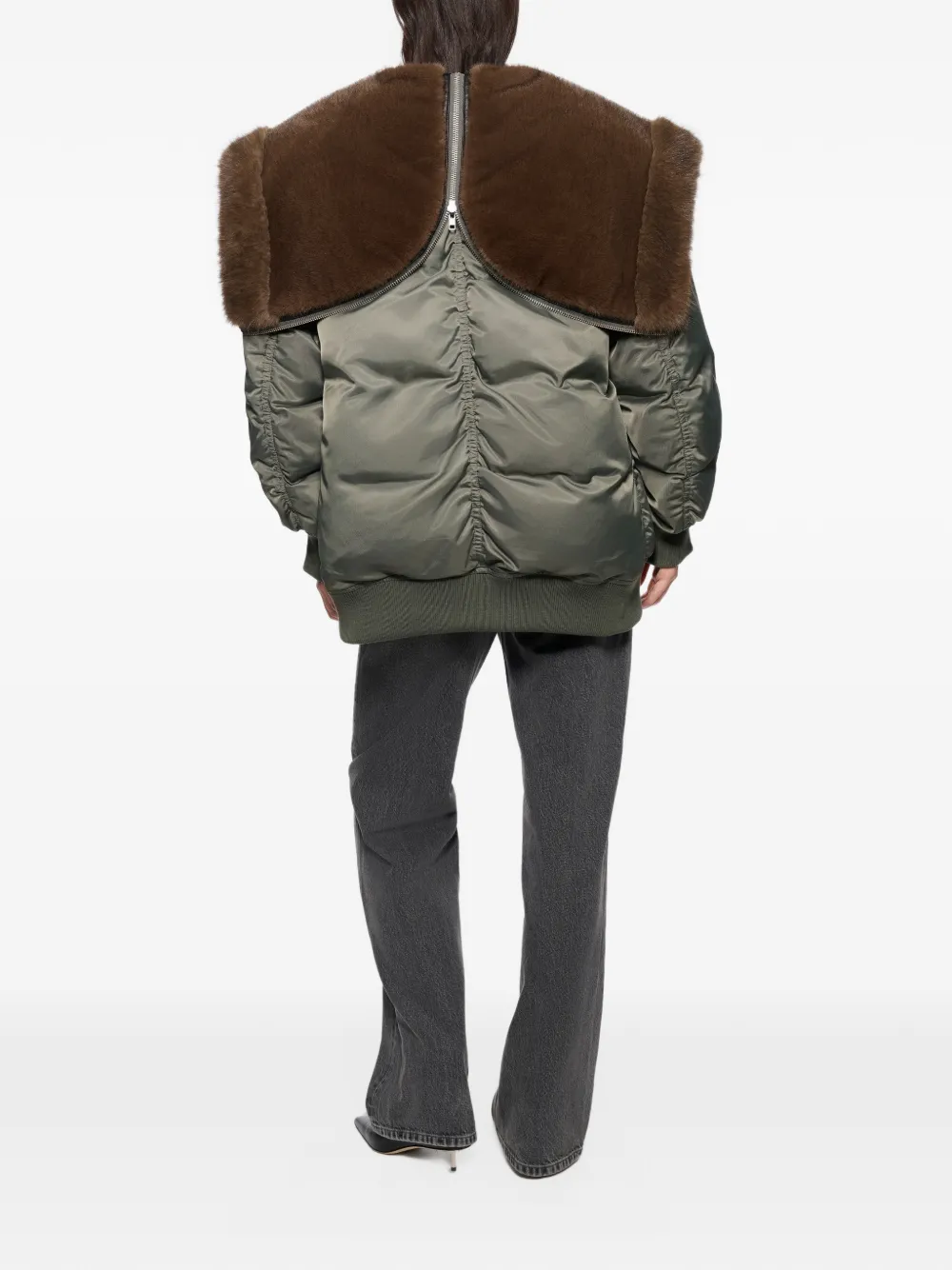 STAND STUDIO Bobbie faux-fur collar jacket Groen