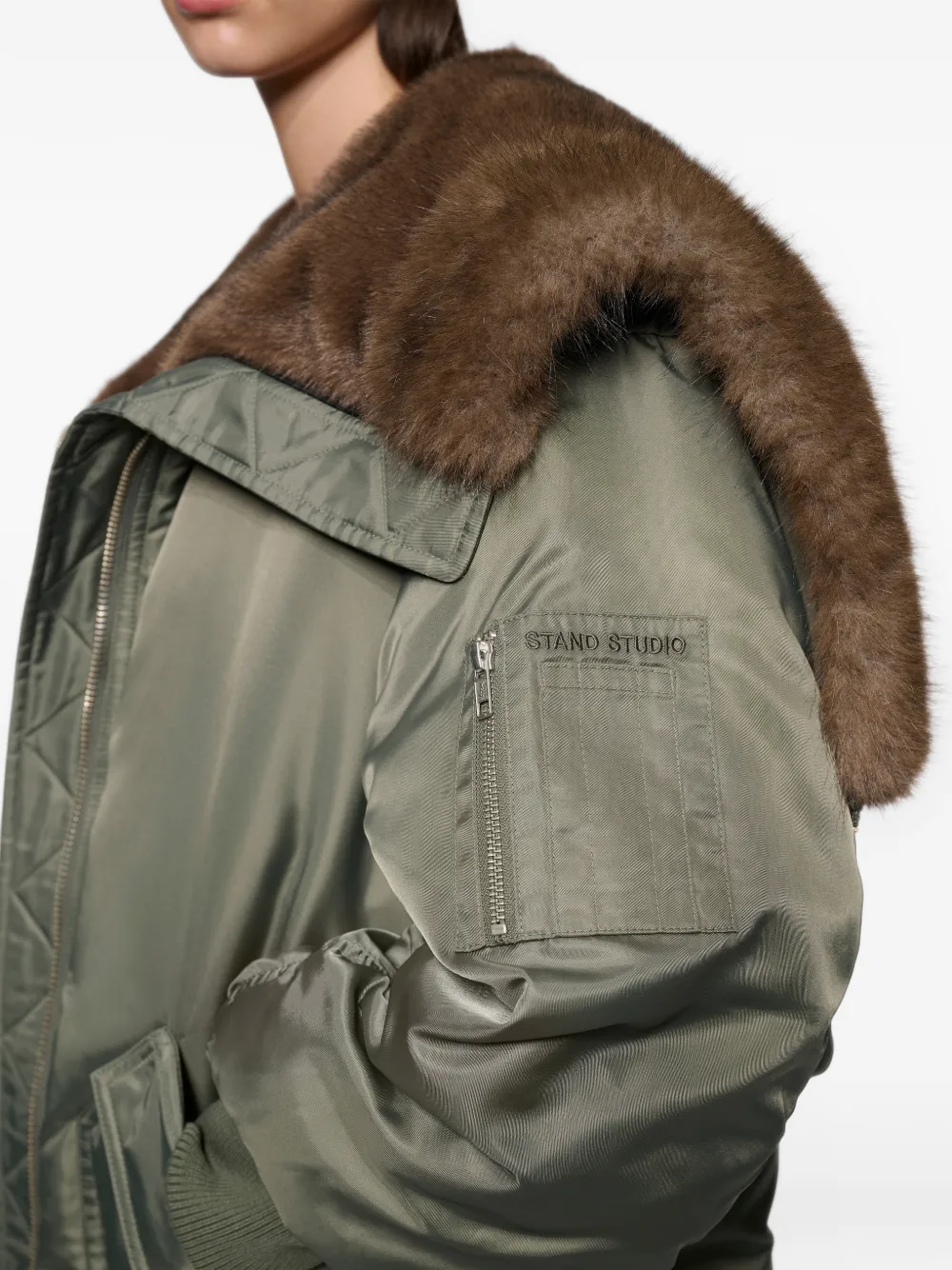 STAND STUDIO Bobbie faux-fur collar jacket Groen