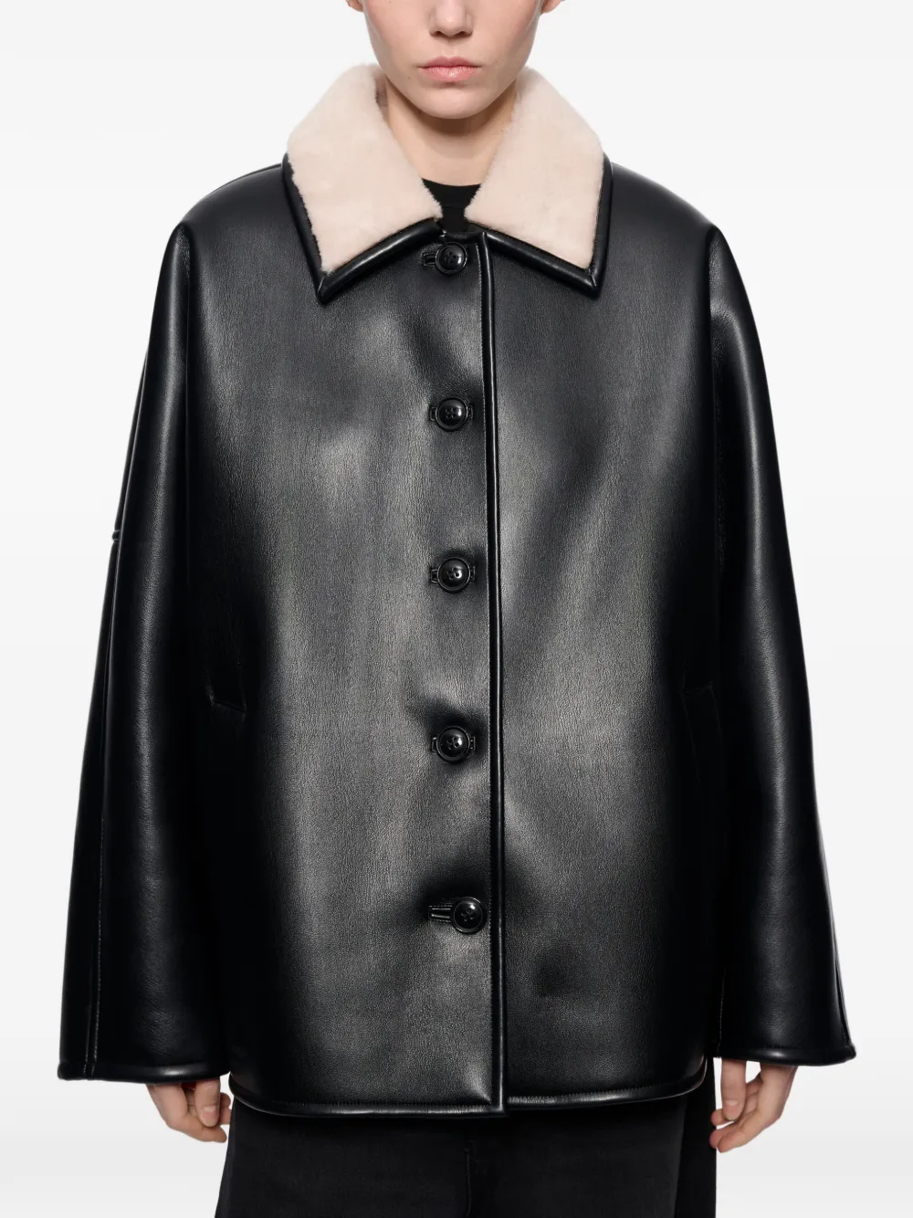 STAND STUDIO Leyla faux-shearling collar jacket Zwart