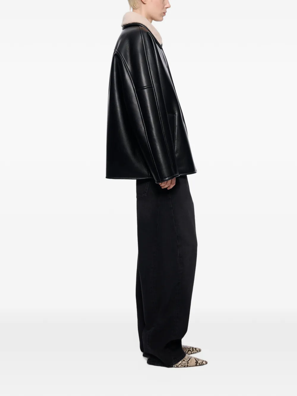 STAND STUDIO Leyla faux-shearling collar jacket Zwart