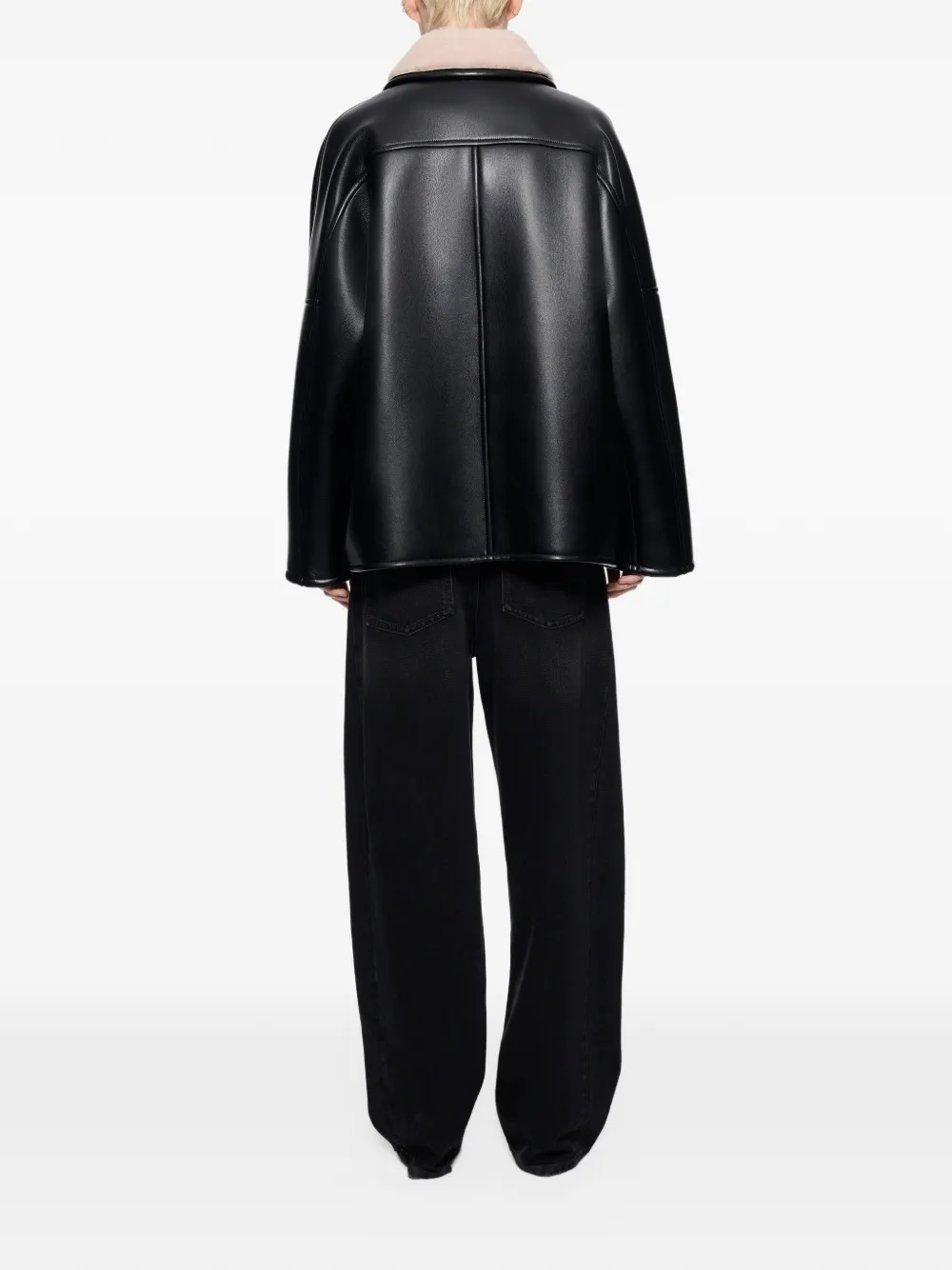 STAND STUDIO Leyla faux-shearling collar jacket Zwart