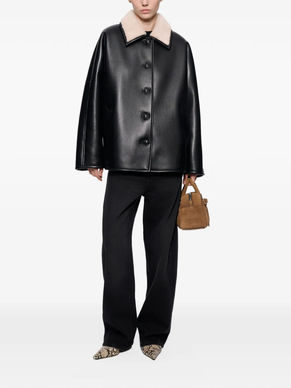STAND STUDIO Leyla faux-shearling collar jacket Zwart