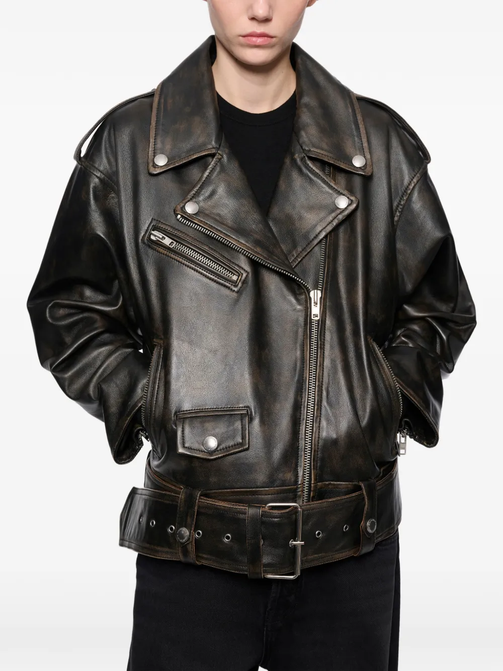 STAND STUDIO Isobelle leather biker jacket Zwart