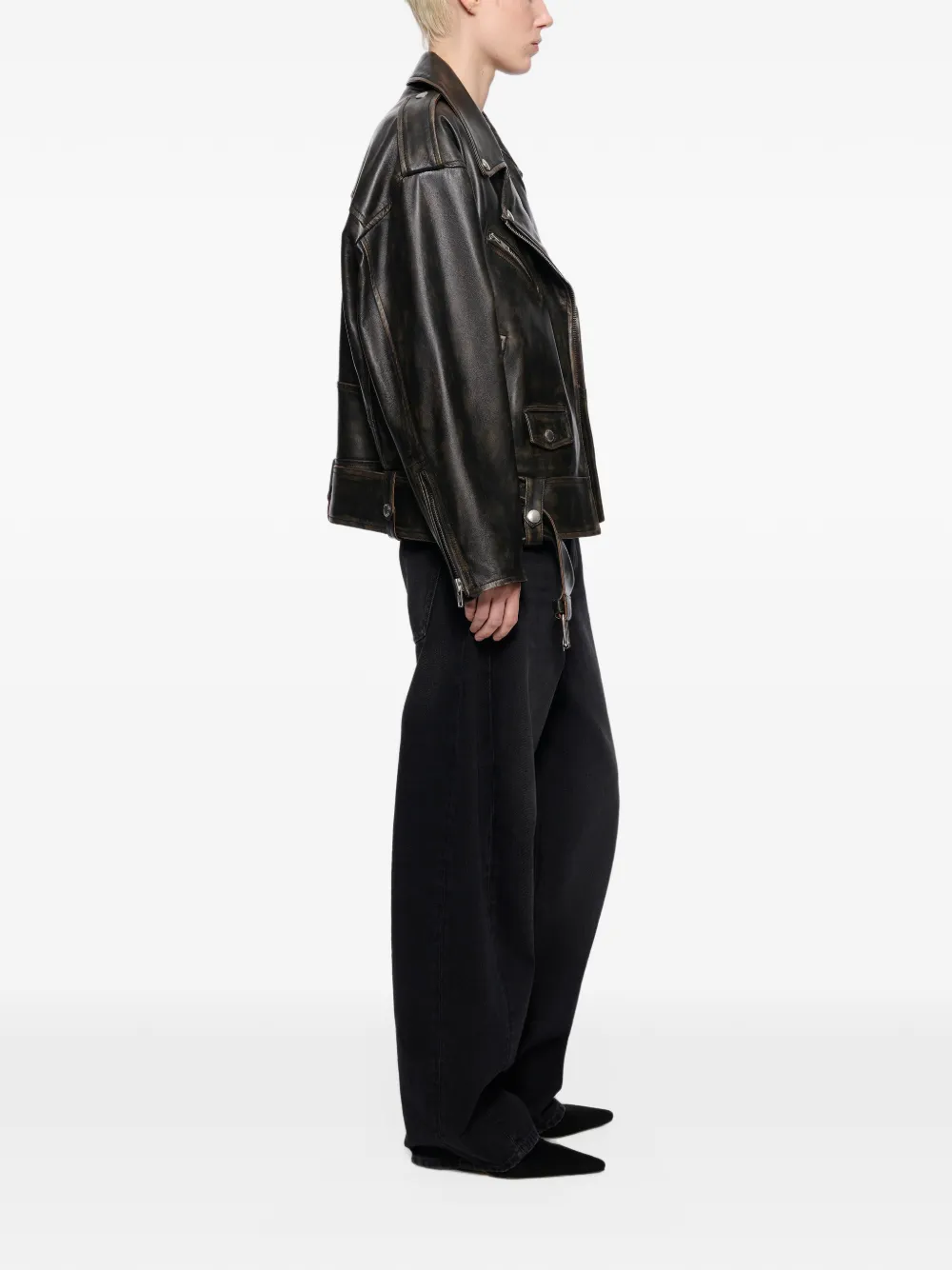 STAND STUDIO Isobelle leather biker jacket Zwart