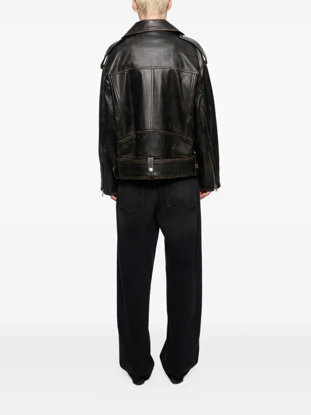 STAND STUDIO Isobelle leather biker jacket Zwart
