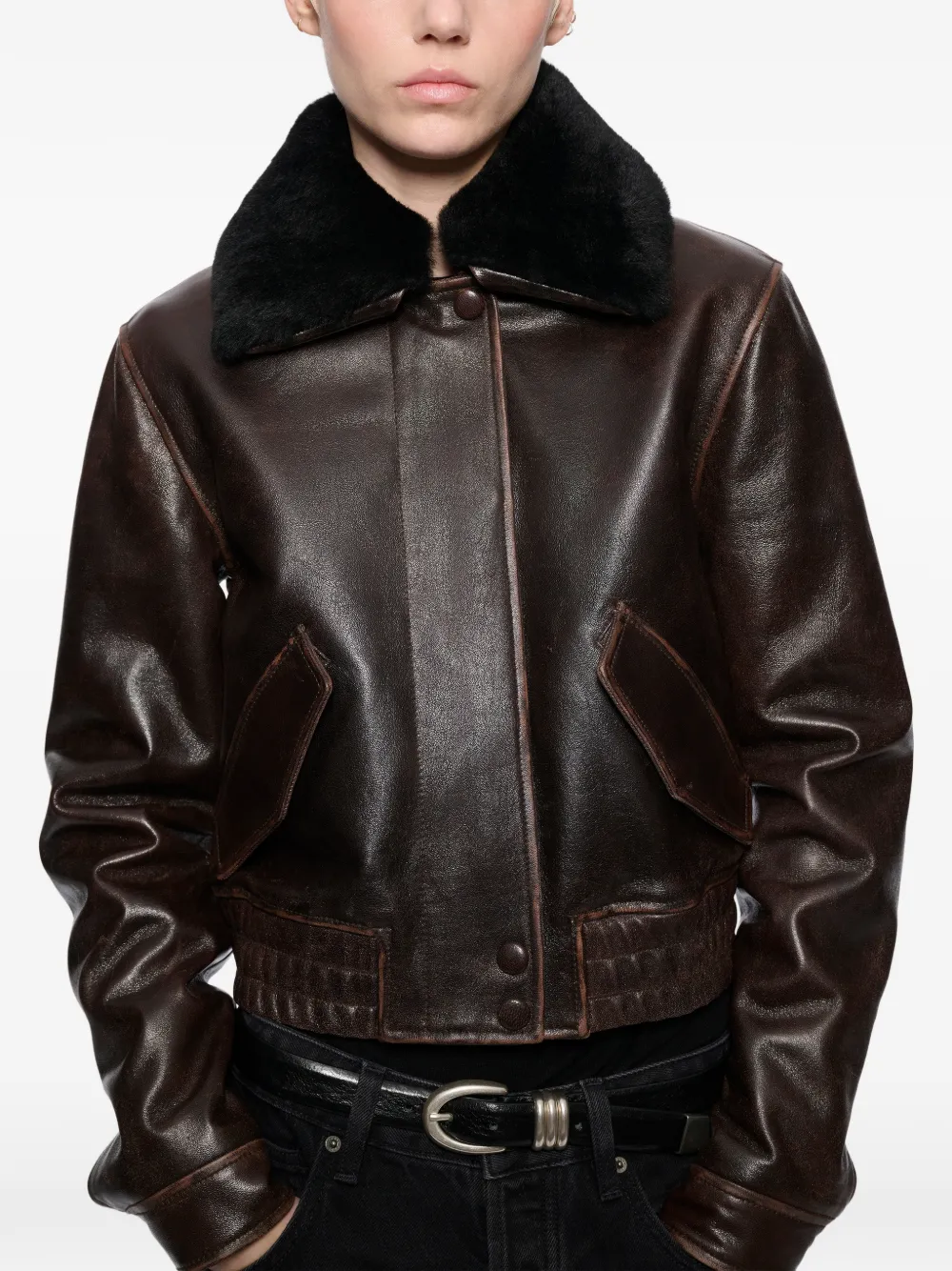 STAND STUDIO Dee cropped leather jacket Bruin
