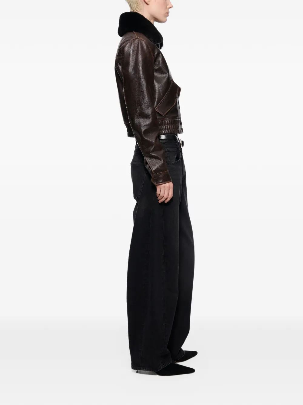 STAND STUDIO Dee cropped leather jacket Bruin