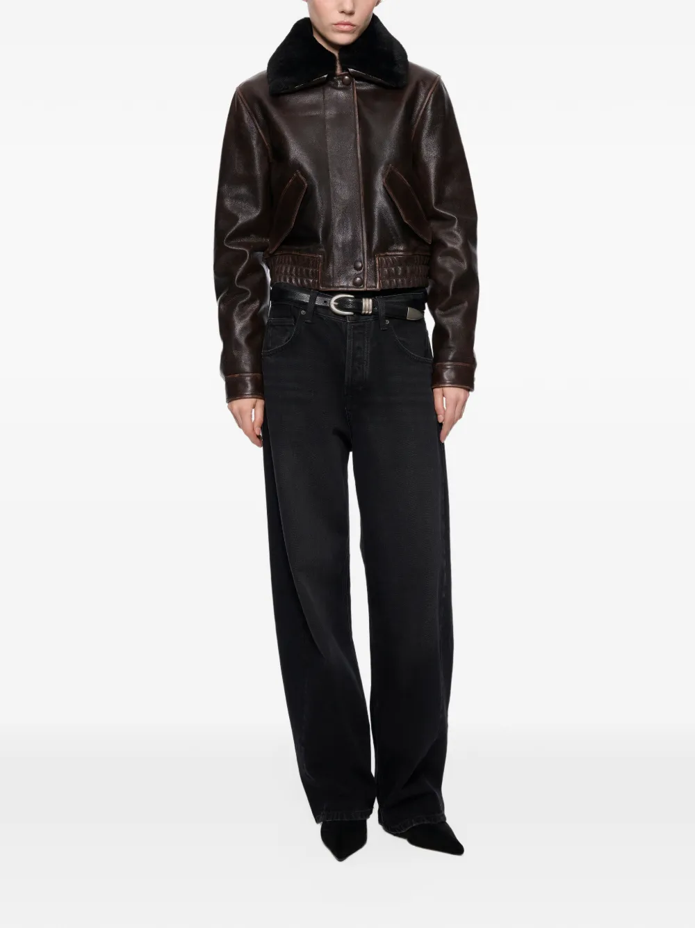 STAND STUDIO Dee cropped leather jacket Bruin