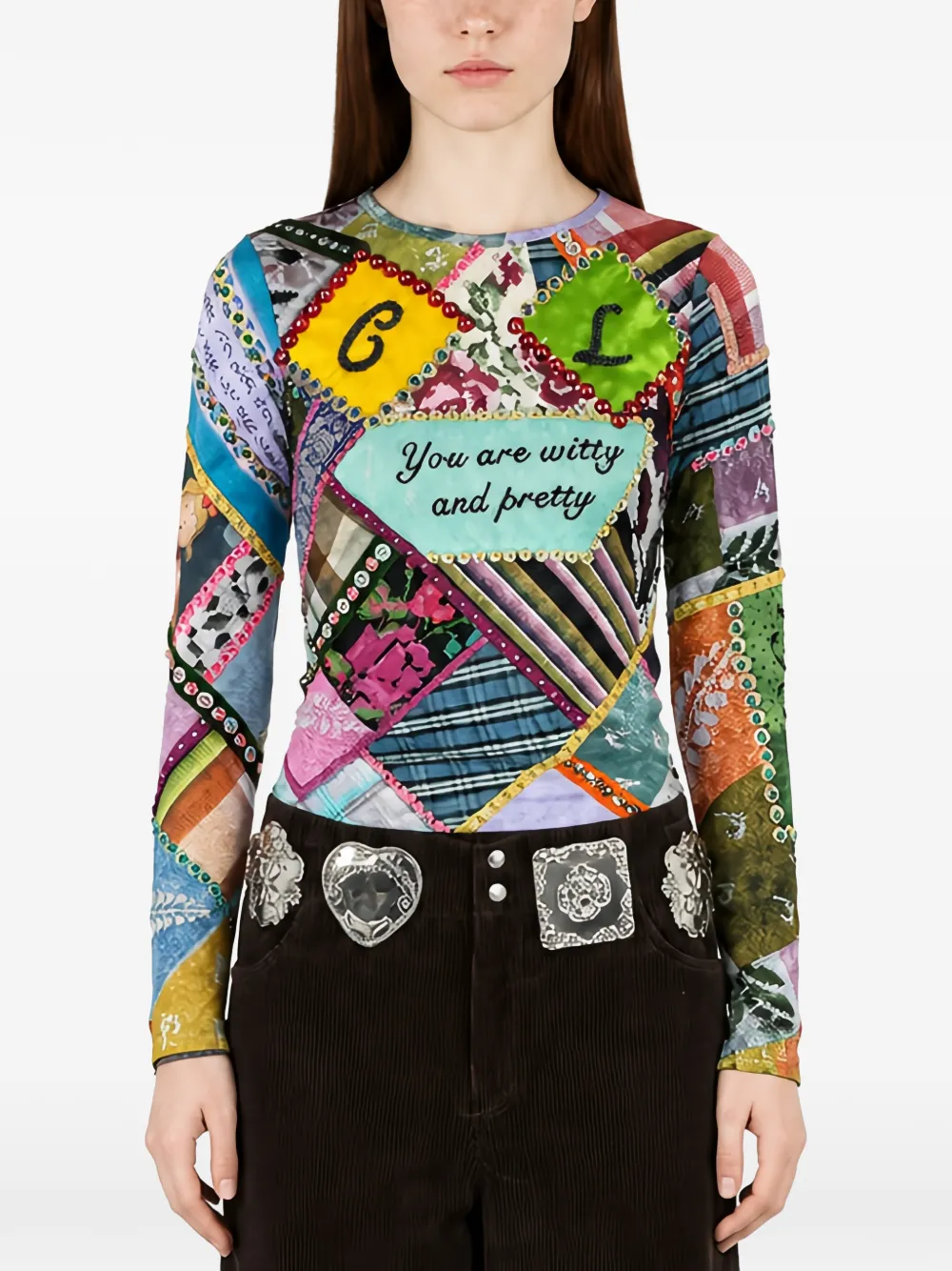 Chopova Lowena Witty beaded long-sleeve top - Bleu