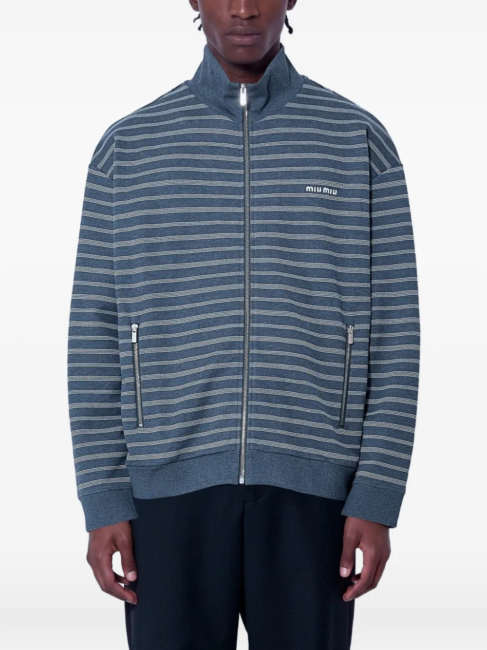 Miu Miu striped cotton fleece jacket - Blu
