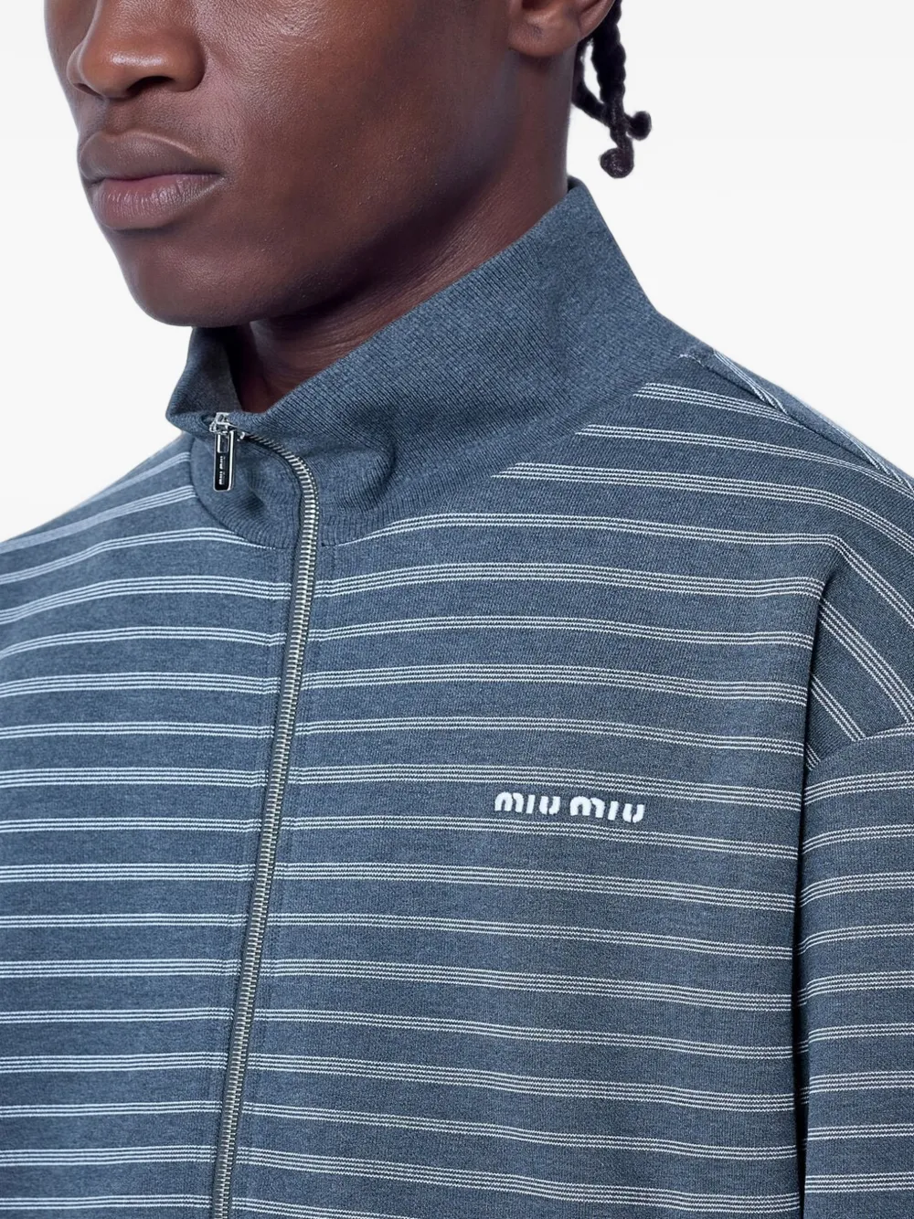 Miu striped cotton fleece jacket Blauw