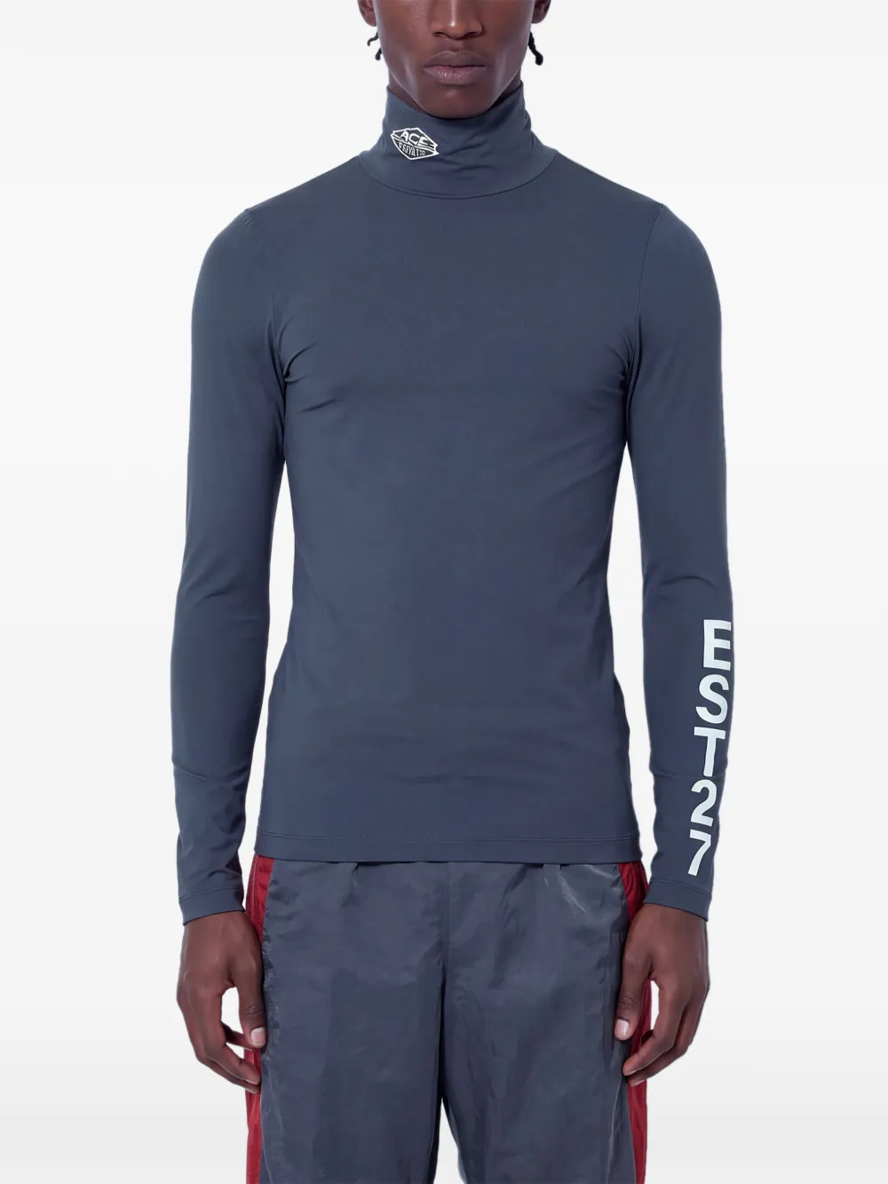 Lacoste runway high neck printed stretch T-shirt - Grigio