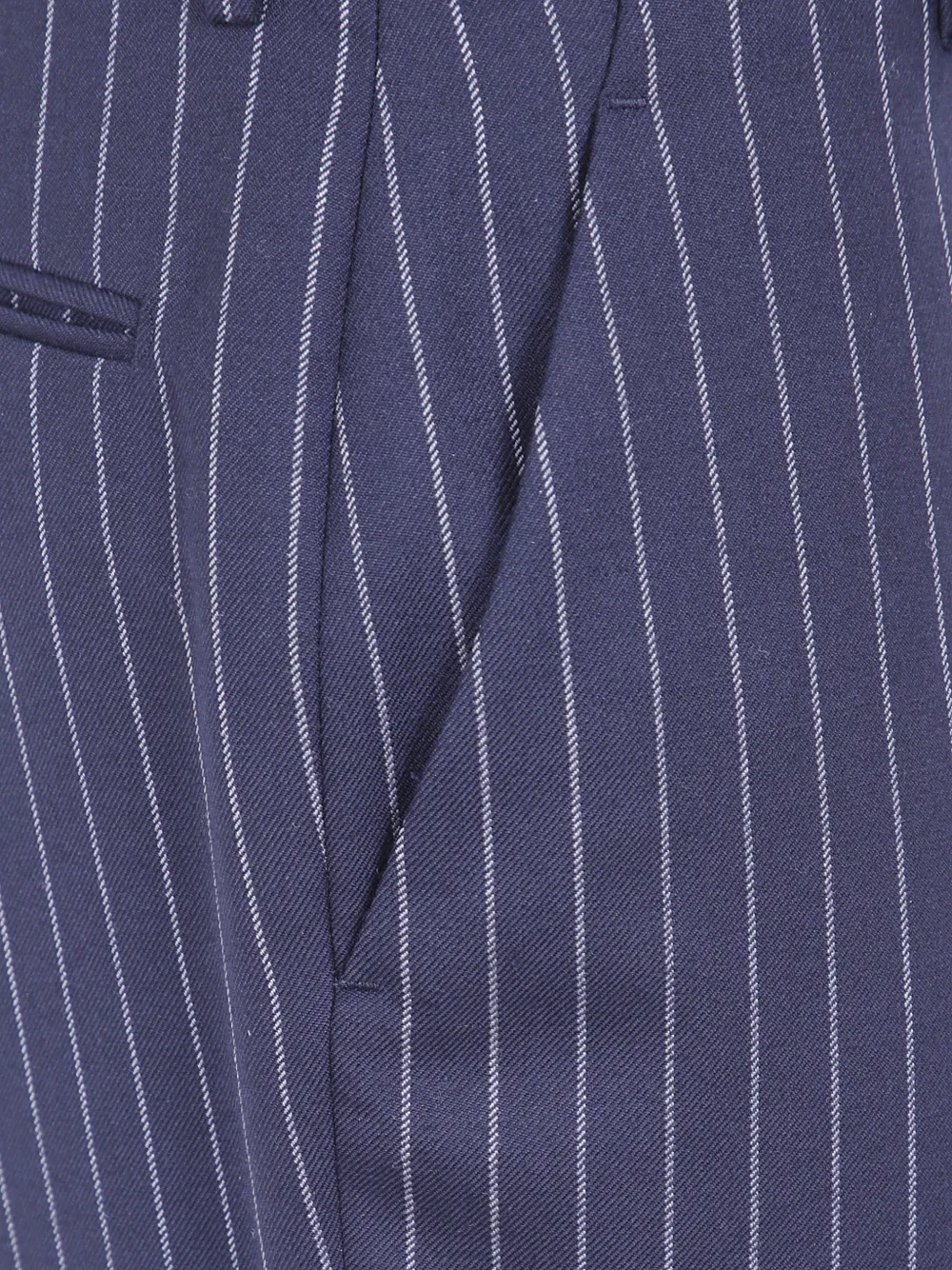 TOM FORD corded-chalk-stripe wool tailored straight boyfriend pants Blauw