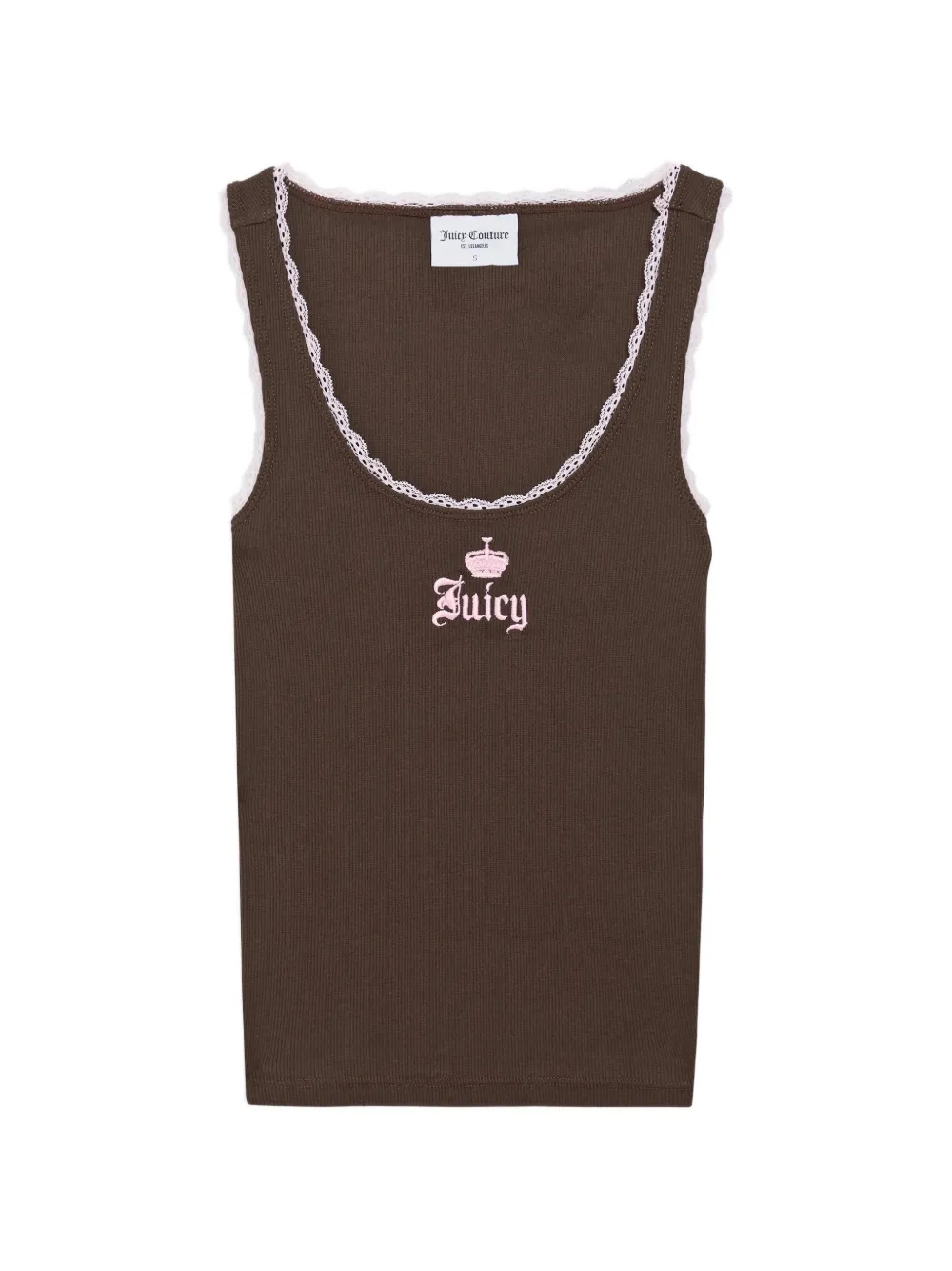 Juicy Couture lace-trim logo-embroidered top - Marron Juicy Couture lace-trim logo-embroidered top - Marron