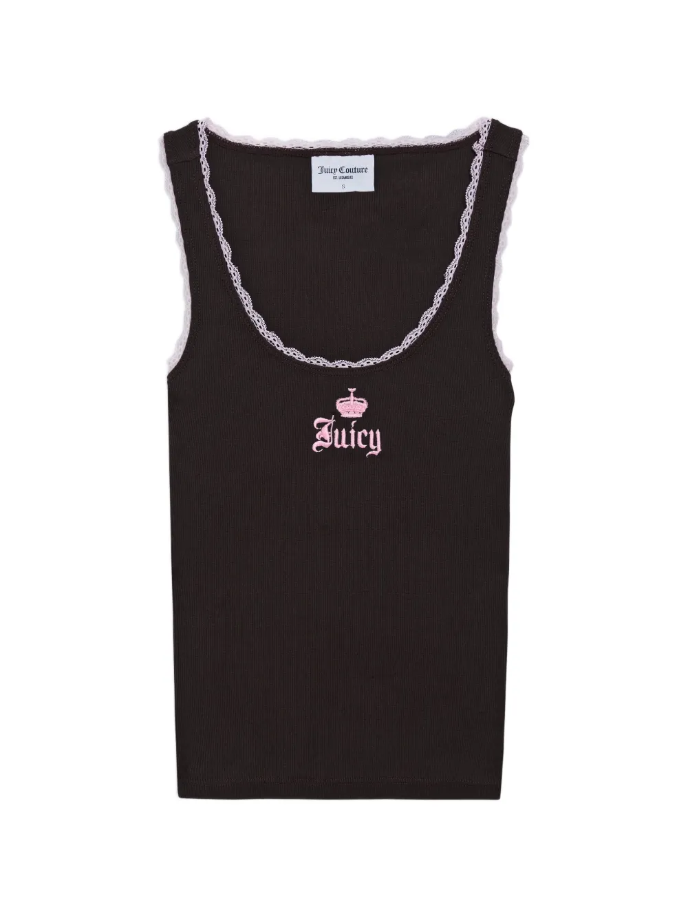 Juicy Couture lace-trim logo-embroidered top - Braun