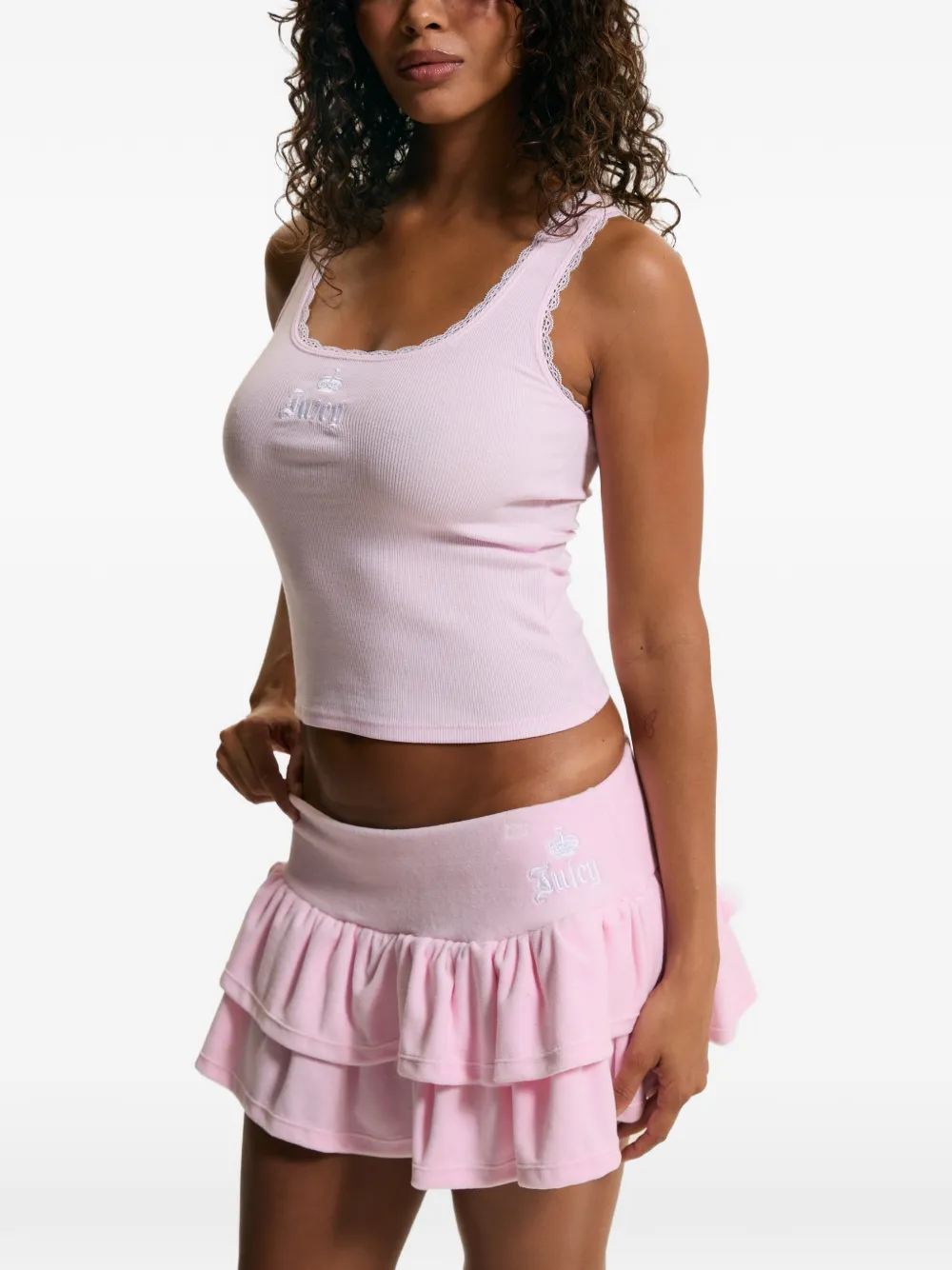 Juicy Couture Tanktop met geborduurd logo en kanten afwerking Roze