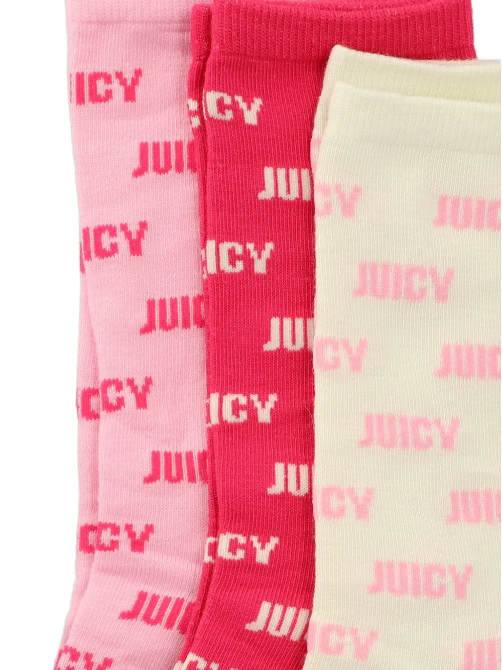 Juicy Couture Drie paar platte gebreide sokken met logoprint Roze