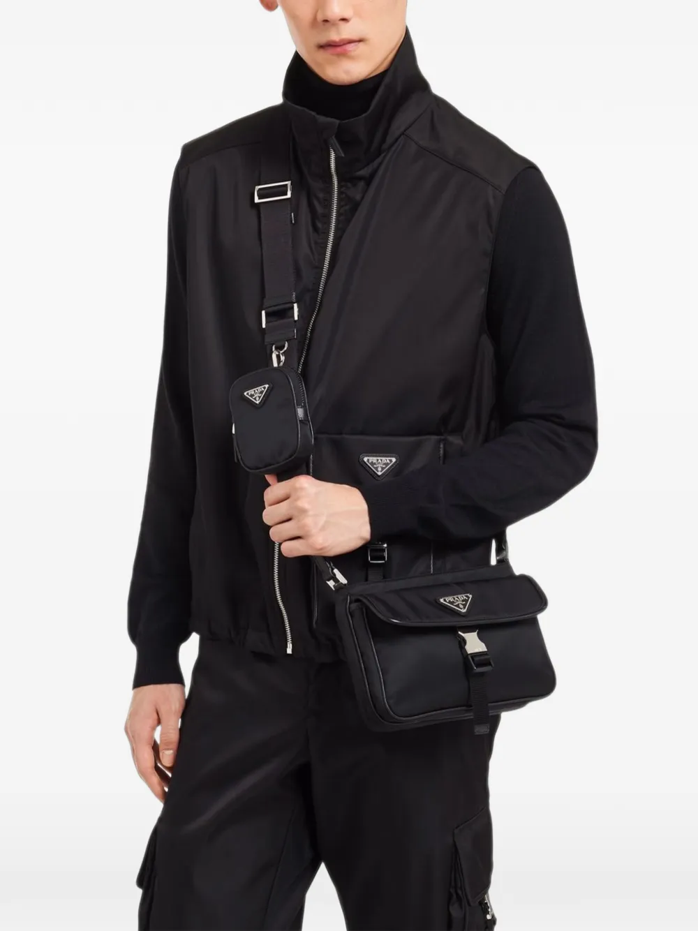 Prada Re-Nylon and Saffiano leather shoulder bag Zwart
