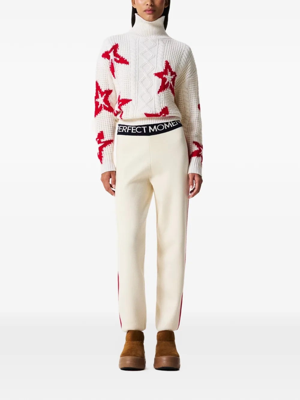 Perfect Moment wool cable star turtleneck sweater Beige