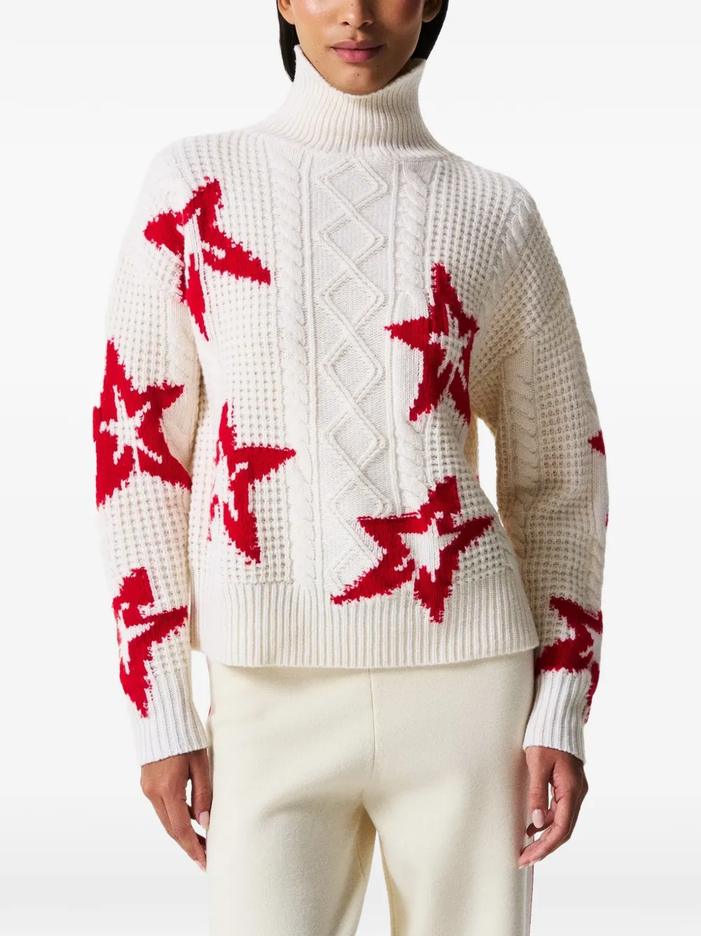 Perfect Moment wool cable star turtleneck sweater - Neutrals