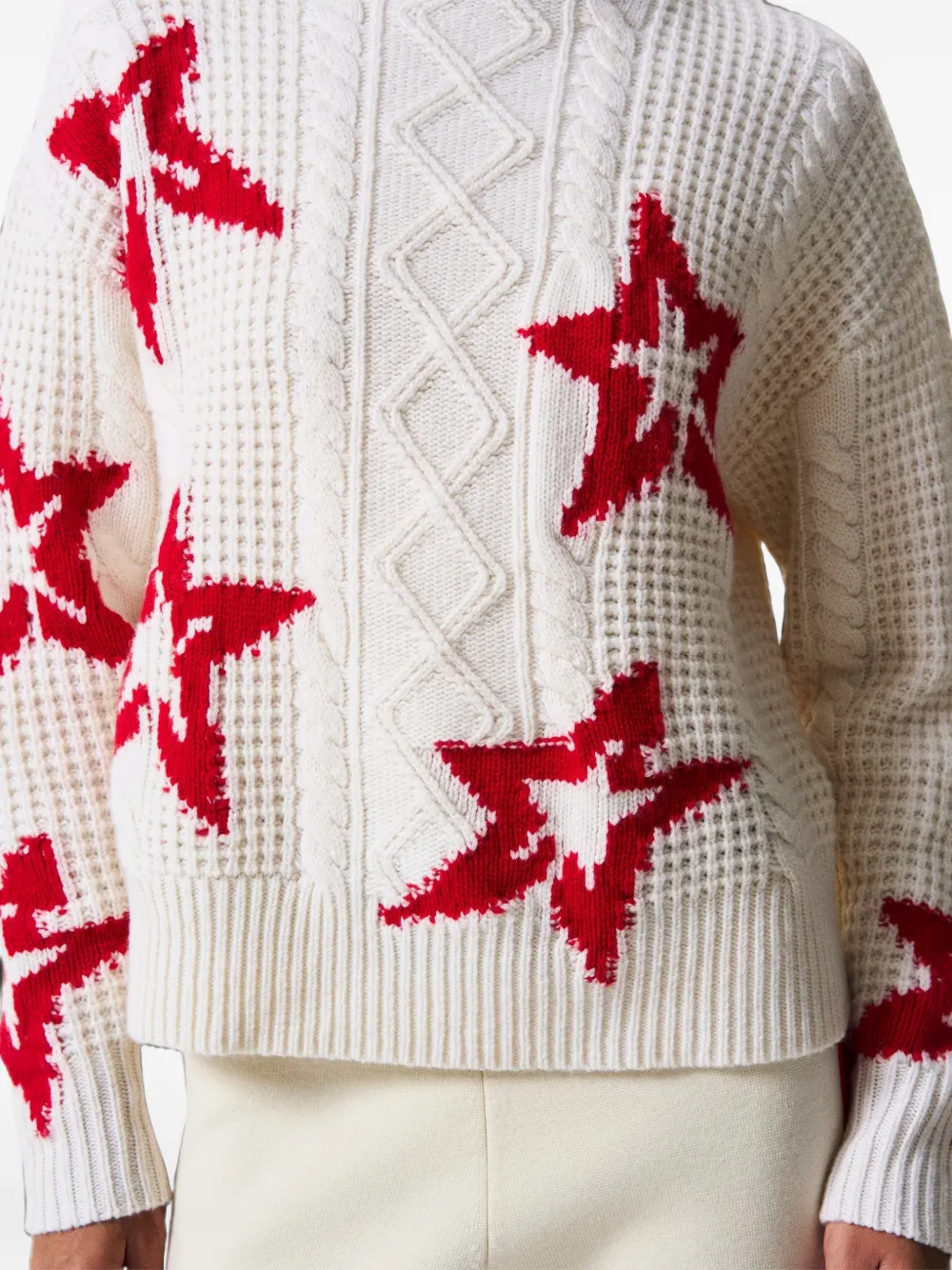 Perfect Moment wool cable star turtleneck sweater Beige