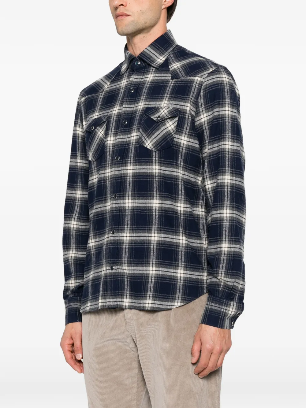 Barba check-pattern western-style shirt Blauw