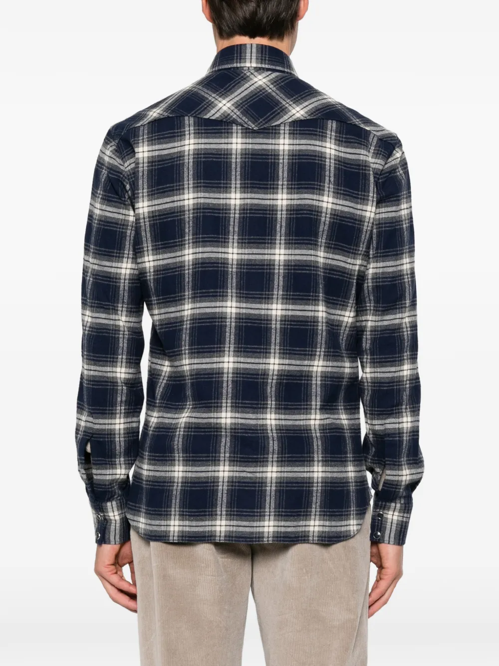 Barba check-pattern western-style shirt Blauw